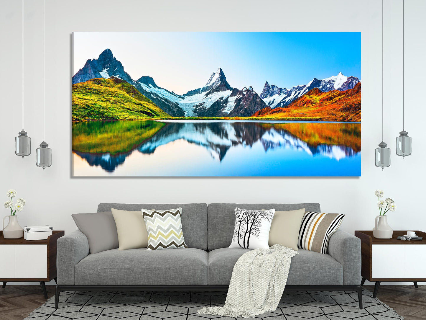 Bachalpsee Lake Sunrise Canvas, Swiss Alps Mountain Landscape Wall Art, Eiger Jungfrau Faulhorn Peaks, Switzerland Nature Photography Print