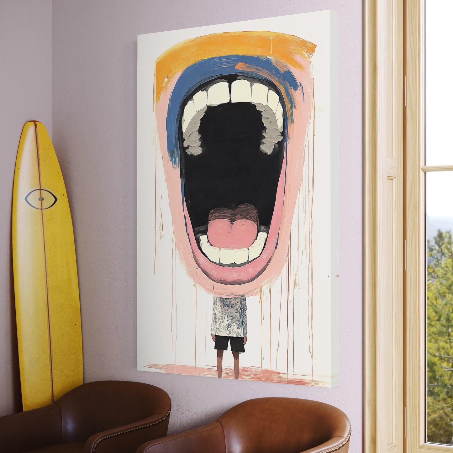 Abstract Expressionism Wall Art - Large Scream Face Painting, Funny Art For Boss Room, Modern Dentist Artwork, Contemporary Office Wall Art