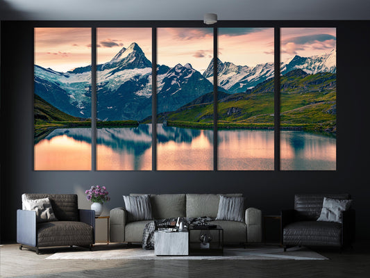 산 풍경 벽 예술 - 대형 알프스 산 캔버스 프린트, 자연 벽 예술, 산 캔버스 아트, 눈 덮인 봉우리 프린트 홈 아트