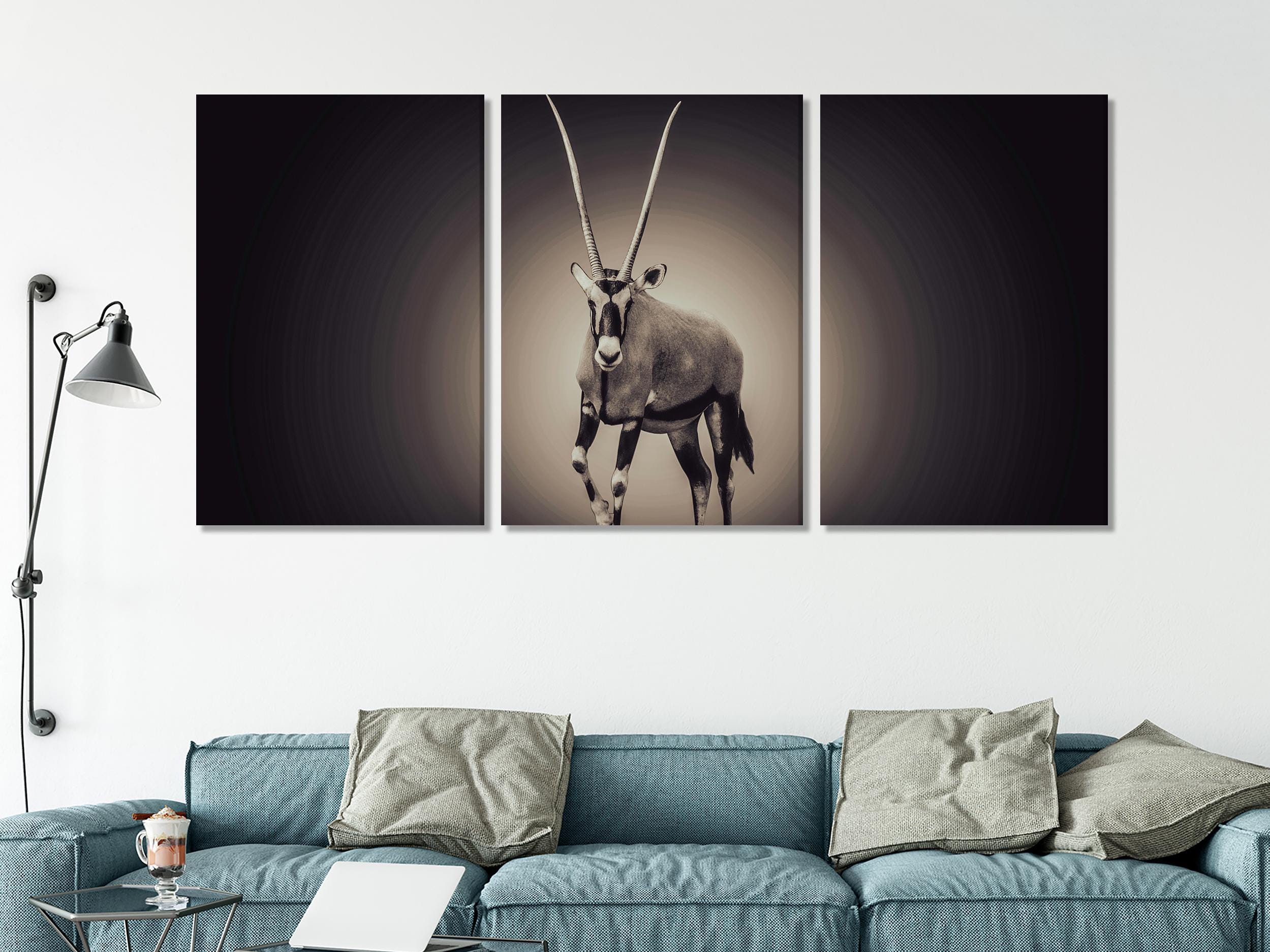 Seni Kanvas Oryx - Seni Dinding Hidupan Liar, Hiasan Dinding Safari Karya Hitam & Putih Besar, Seni Kanvas Hidupan Liar Afrika Moden, Cetakan Safari Moden