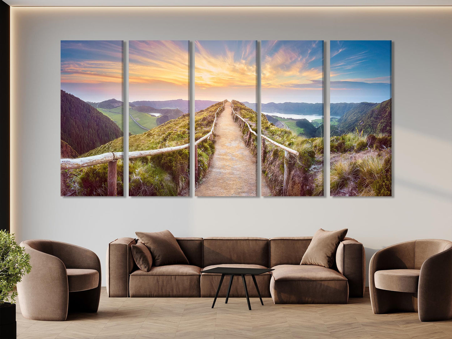 Azores Island Print Sunset Art Hiking Trail Wall Art Lake Multi-Panel Wall Art Panoramic Nature Canvas Print Azores Island Canvas Art Print