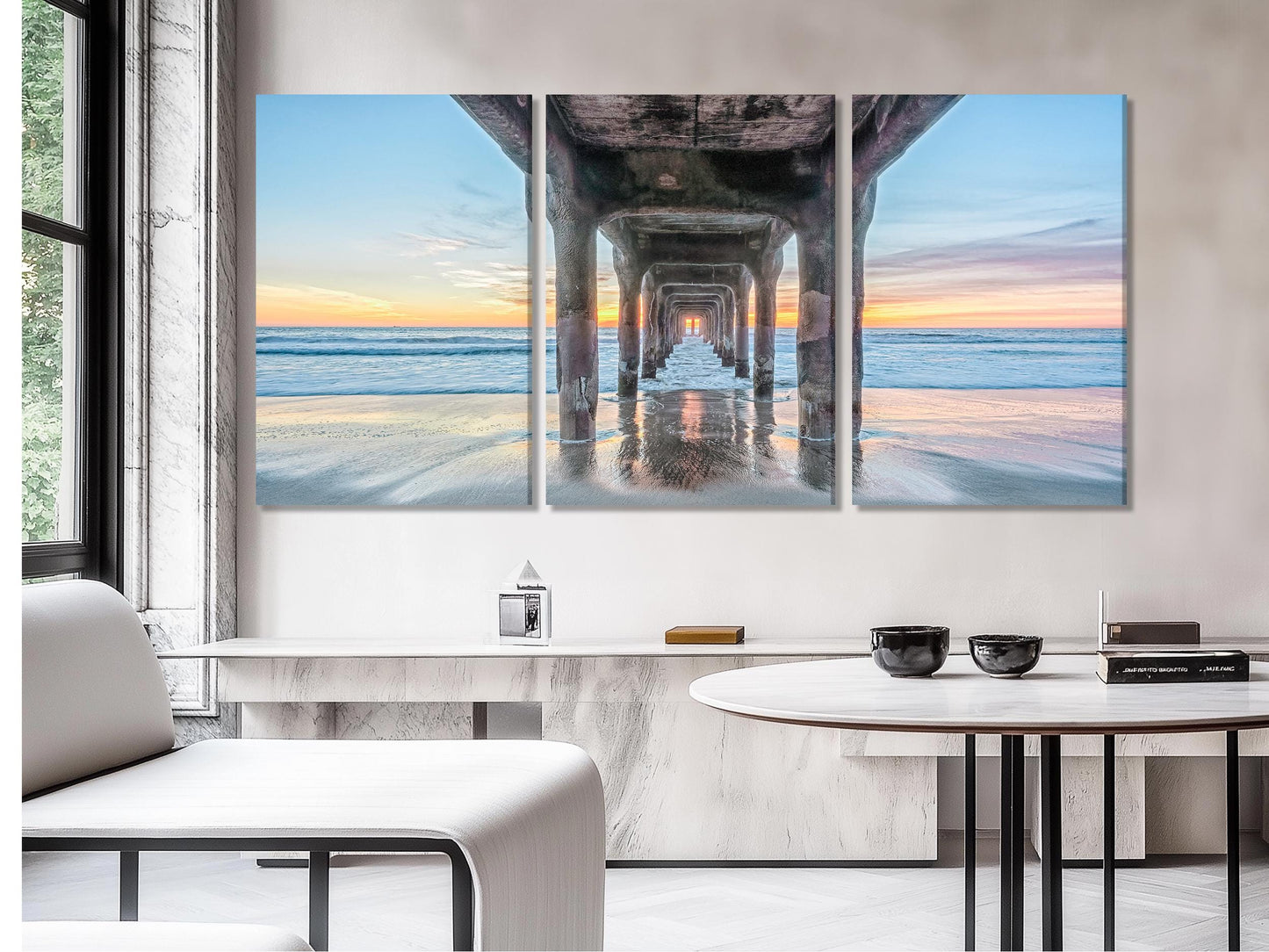 Under the Pier Canvas Print, Sunset Beach Wall Art, Large Coastal Art, California Ocean View, Pier Canvas Artwork, Modern Nautical Decor