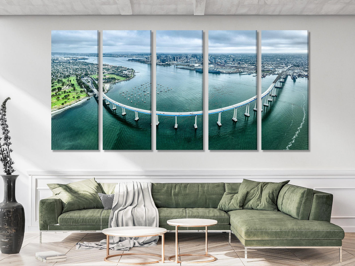 San Diego Coronado Bridge Canvas Print, Large Coastal Cityscape Wall Art, Scenic Aerial Bridge Artwork, Modern Urban Art Print Wall Decor