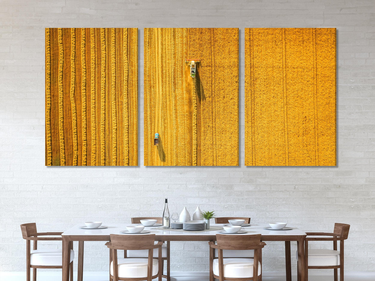 Aerial Wheat Field Canvas Print, Harvesting Scene Wall Art, Large Farmland Landscape, Golden Crop Artwork, Rural Agriculture Office Decor