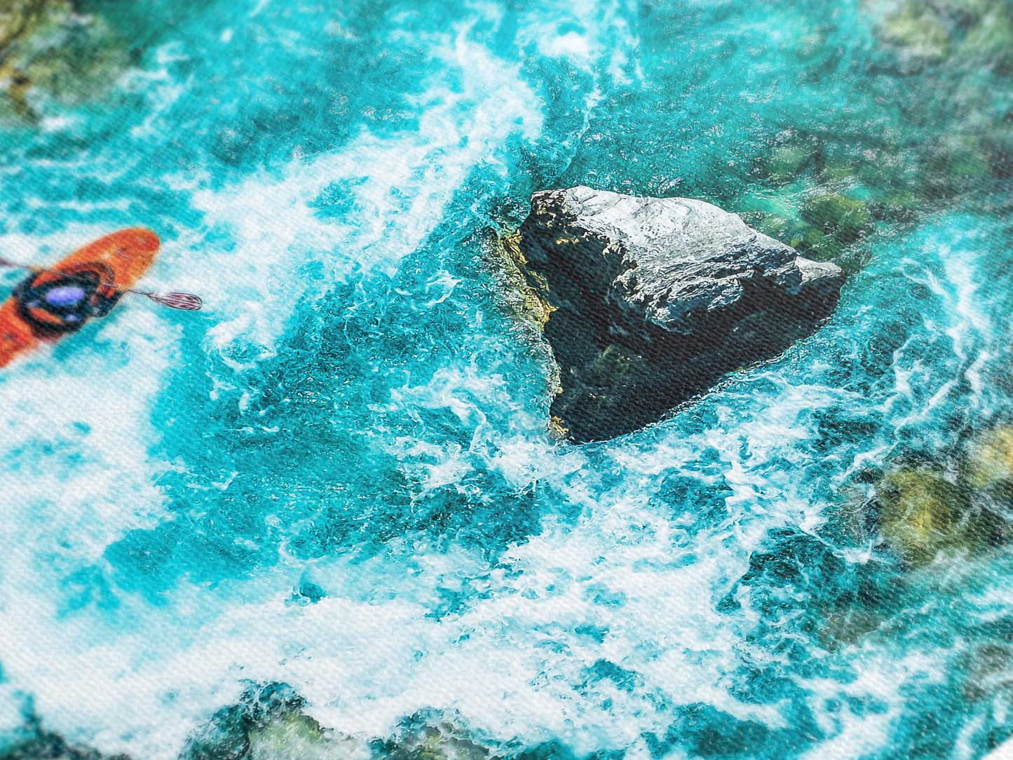 Soca River Kayakers Canvas Print, Aerial View Wall Art, Whitewater Rafting Landscape, Large Adventure Artwork, Slovenia River Scene Decor