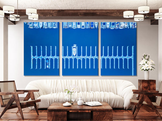 샌디에이고 마리나 캔버스 프린트, 대형 조감도 벽 아트, 해안 항해 예술 작품, 모던 항구 아트 프린트, 사무실용 바다 벽 장식