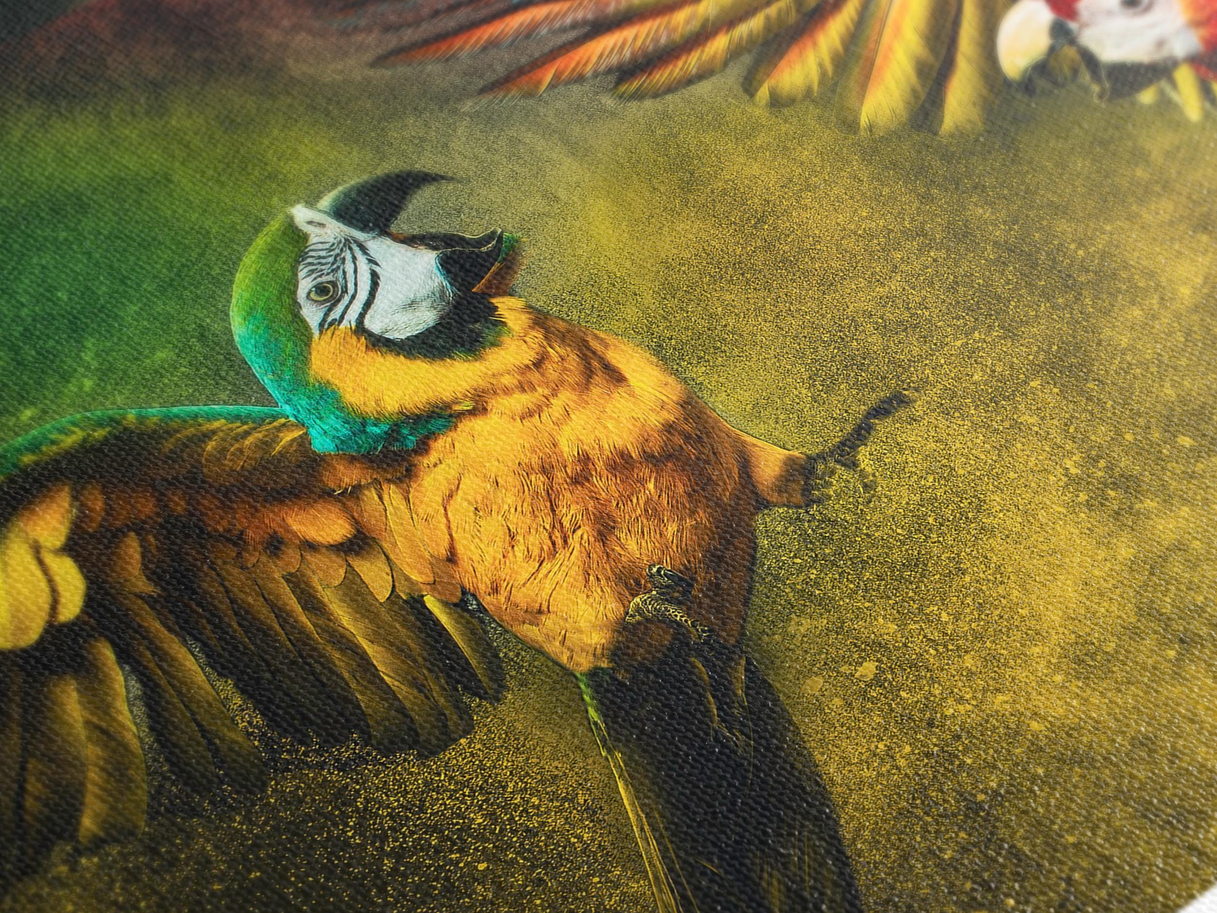 Kleurrijke Ara-muurkunst, Ara-papegaai canvasprint, extra groot tropisch vogelkunstwerk, exotisch canvas voor levendige dierenwinkelmuurdecoratie