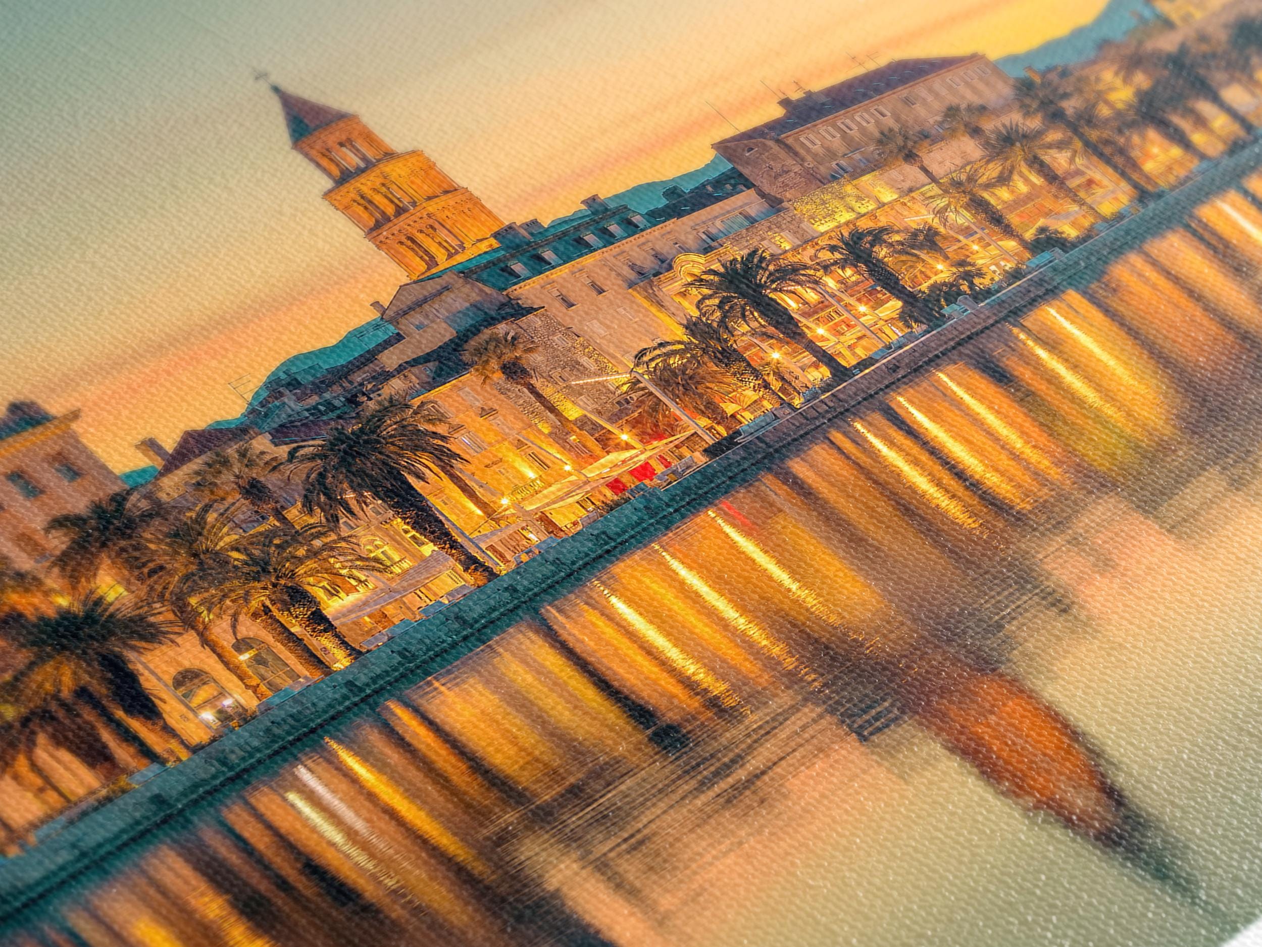 Split Croatia Cityscape Wall Art, Sunset Canvas Print, Coastal City Decor, Modern 5 Panel Artwork, Mediterranean Landscape Canvas Art Print