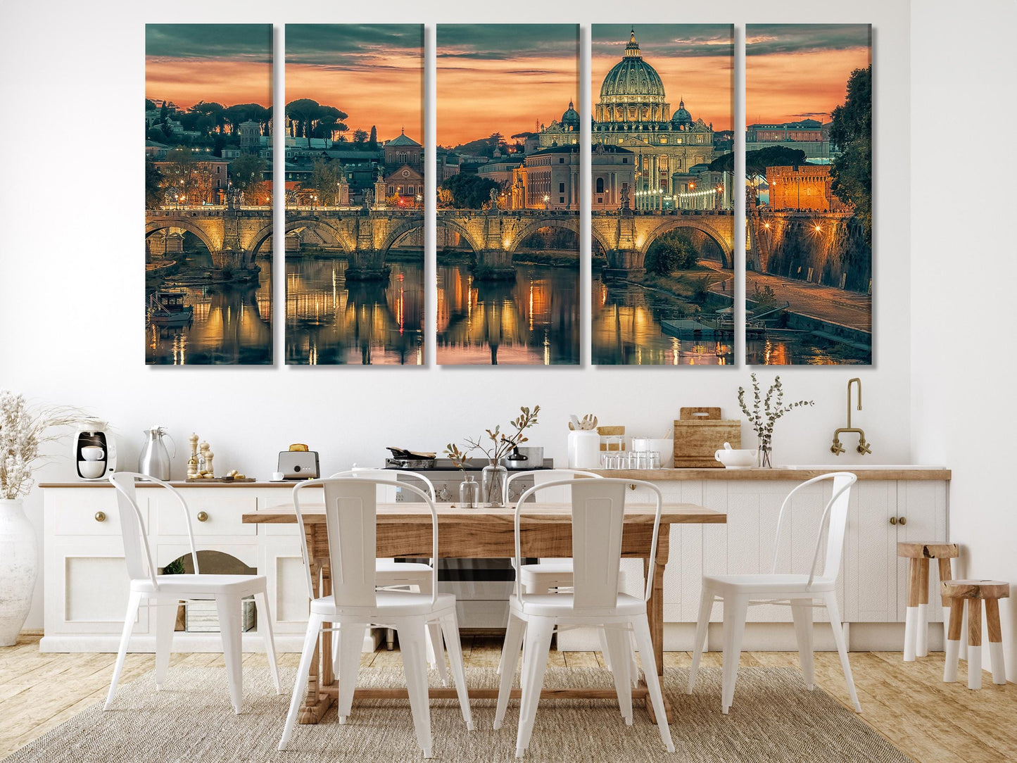 Muurkunst van de Sint-Pietersbasiliek - Canvasprint van een modern stadsgezicht van Rome, Muurkunst van Vaticaanstad, Reisposter van Italië, Wanddecoratie van een reisbureau
