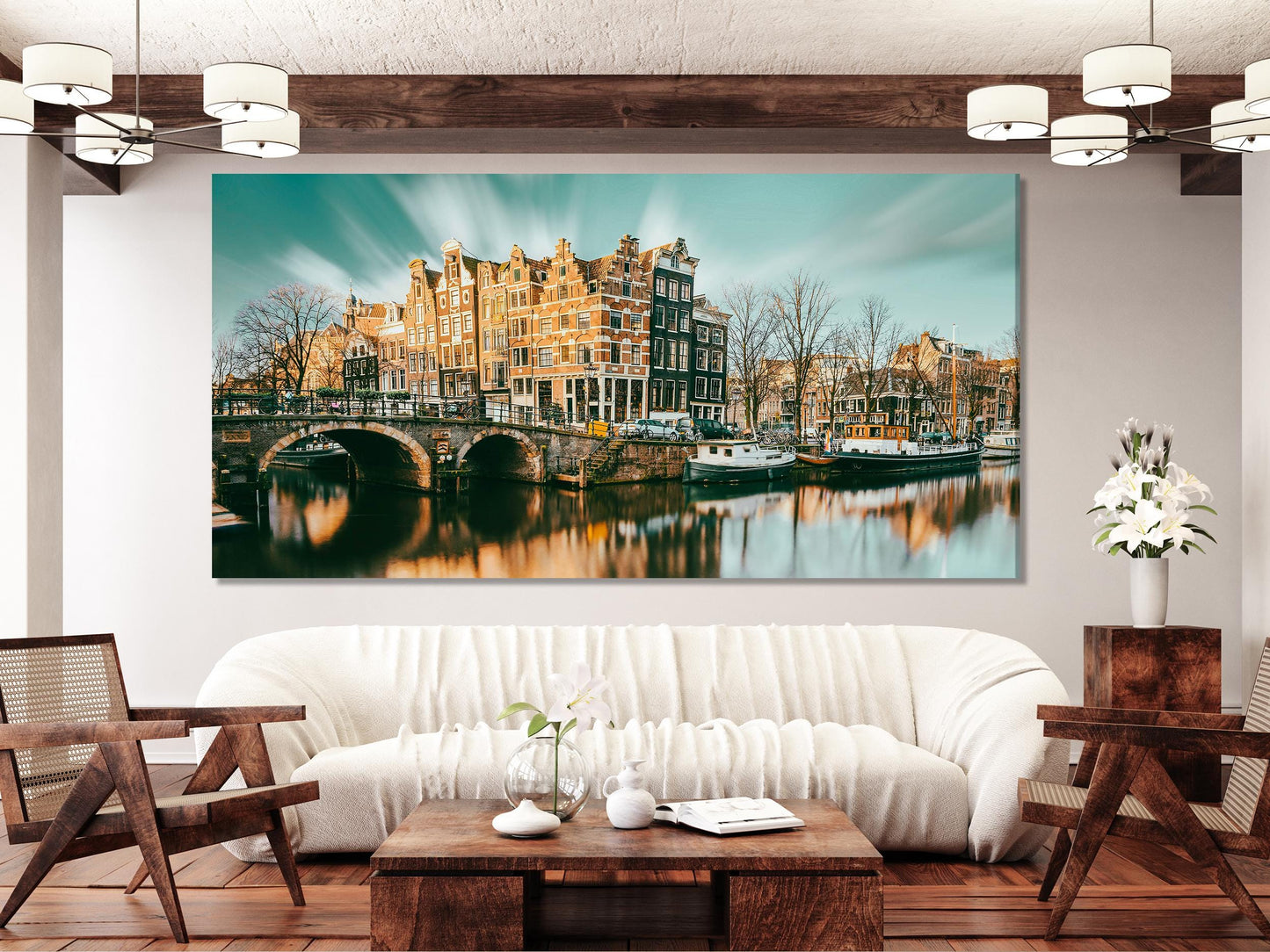 Amsterdam Canal Canvas Print, Large Cityscape Wall Art, Charming Dutch Architecture Artwork, Modern Urban Art Print, Scenic Wall Decor