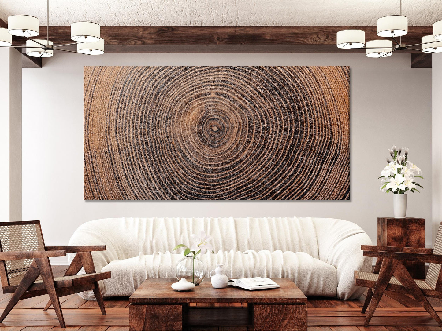 Rustic Tree Ring Canvas Print Wooden Texture Wall Art Large Log Cross-Section Canvas Art Rustic Home Decor Above Fireplace Wall Art