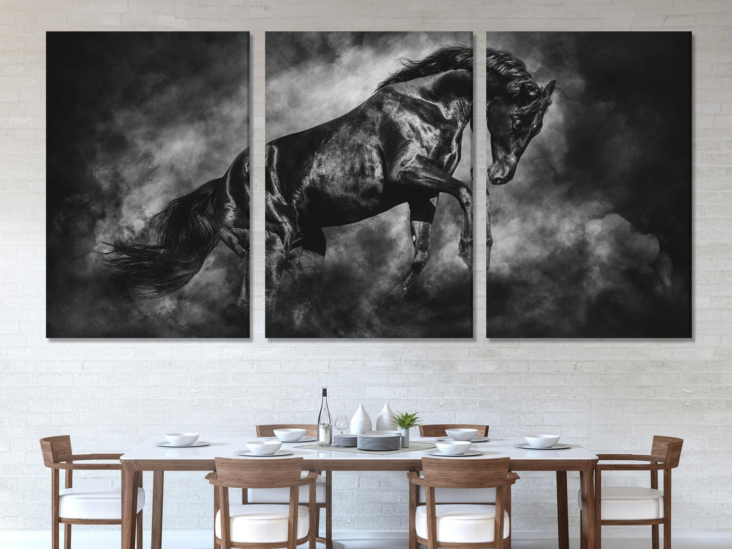 Art mural Noir Cheval, Grande impression sur toile équine, Œuvre d'art cheval noir, Impression d'art équestre moderne, Décoration murale grand format, Idée cadeau pour les amoureux des chevaux