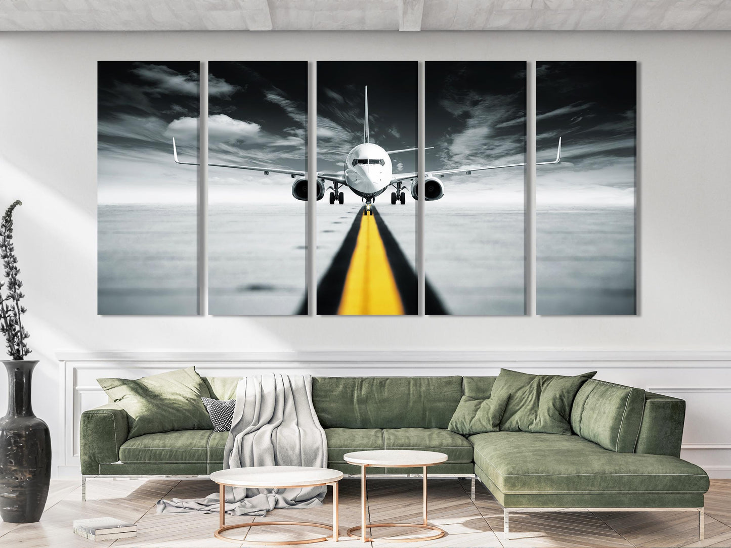 Aviation Wall Art Canvas Print, Extra Large Modern Airplane Wall Art, Black and White Aircraft Decor for Living Room or Office Gift Art Idea