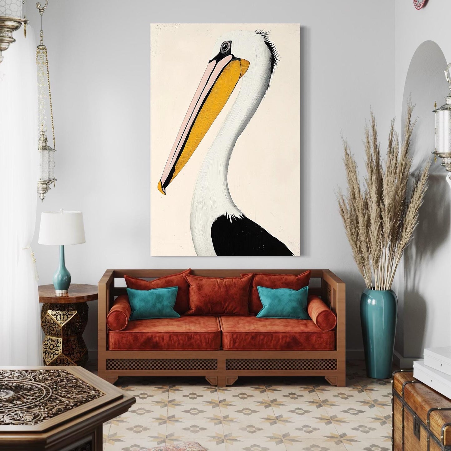 Abstract Pelican Wall Art - Coastal Canvas Art, Minimalist Bird Print, Modern Seabird Painting, Large Abstract Pelican Art, Nautical Artwork