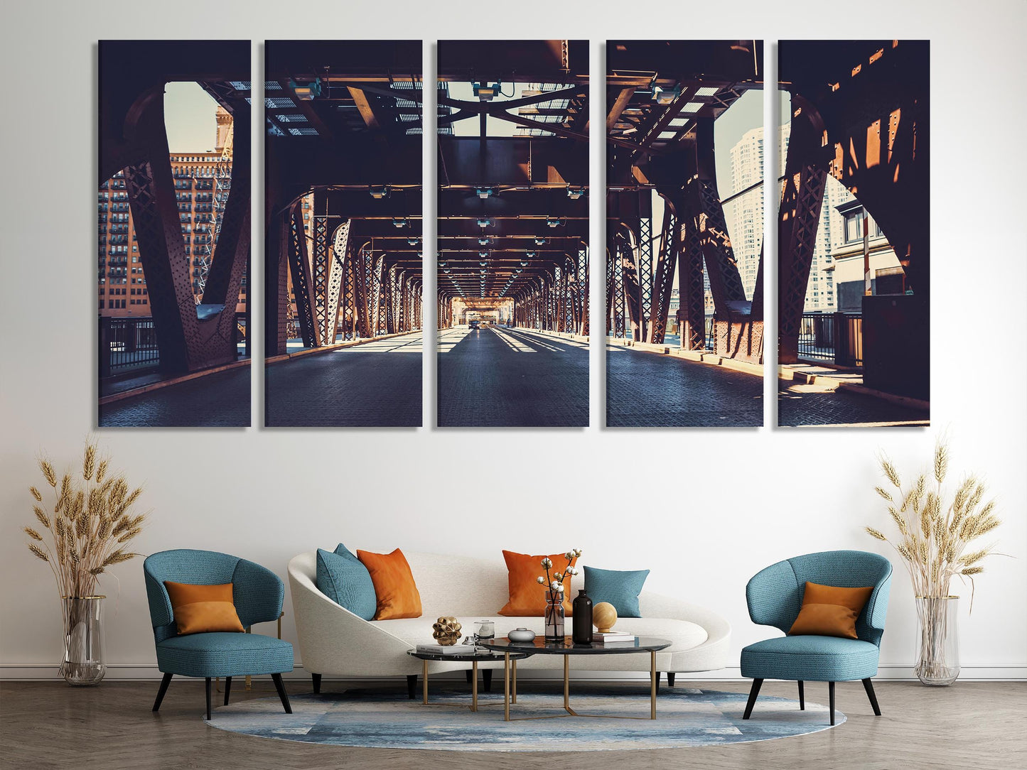 Urban Chicago Bridge Canvas Print, Large Urban Office Wall Art, Industrial Architecture Artwork, Modern Urban Art Print, Chicago Wall Decor