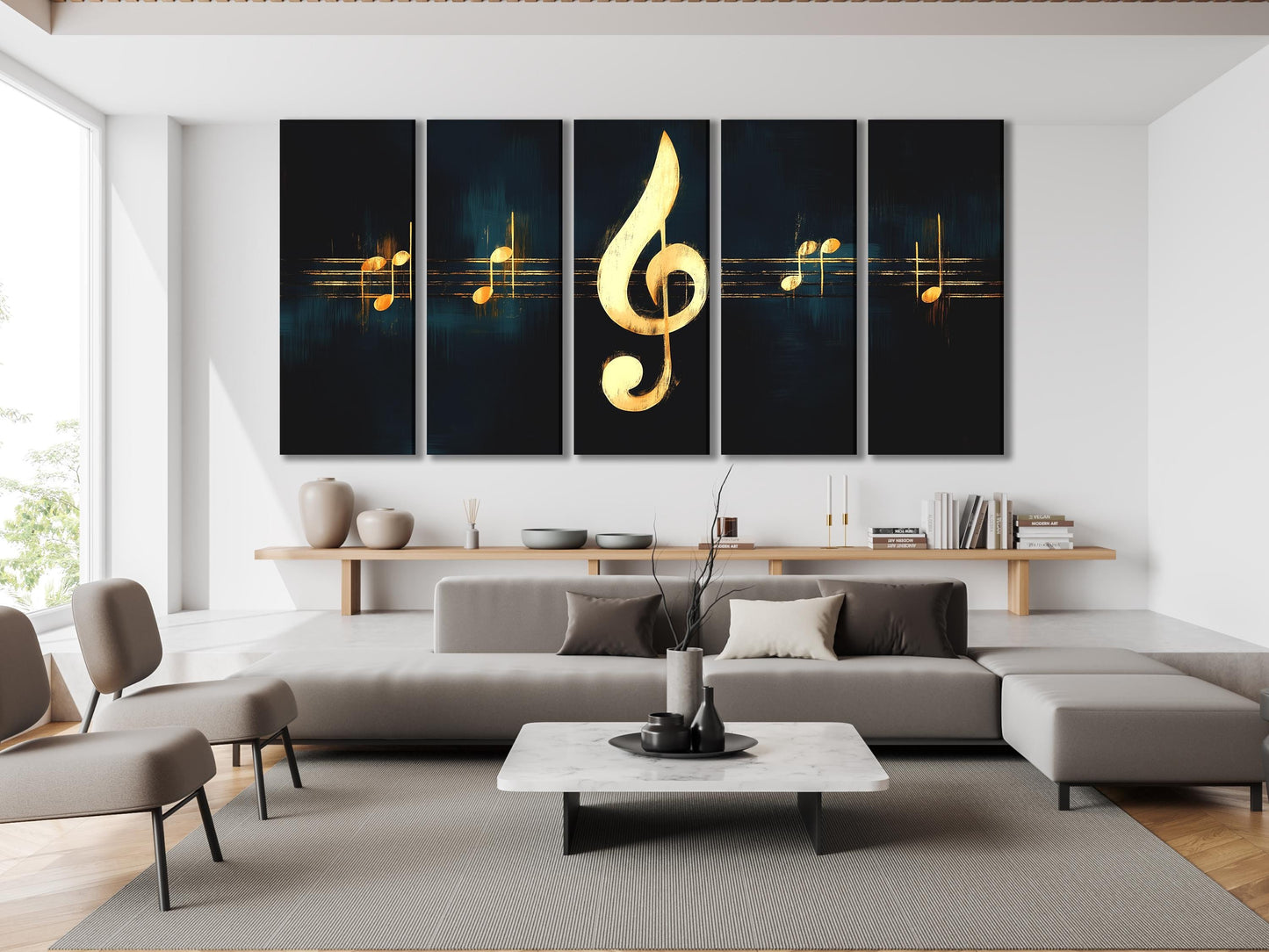 Music Wall Art Treble Clef Canvas Print Golden Musical Notes Artwork Gift for Musicians Living Room Office or Music Studio Decor Music Print