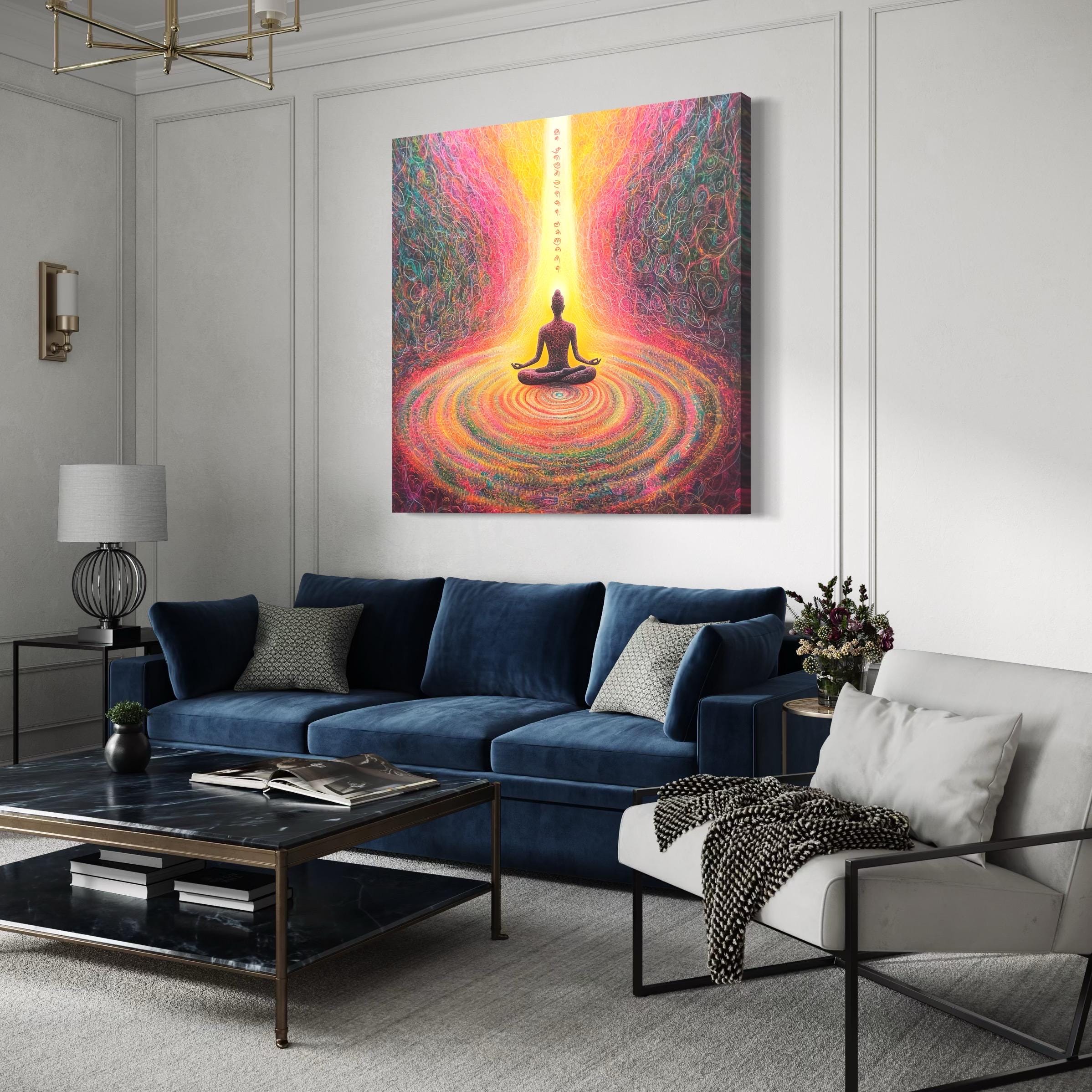 Art mural de méditation - énergie des chakras, décoration murale spirituelle éclatante, art zen mural, impression d'art yoga, art mural moderne pour la décoration de spa