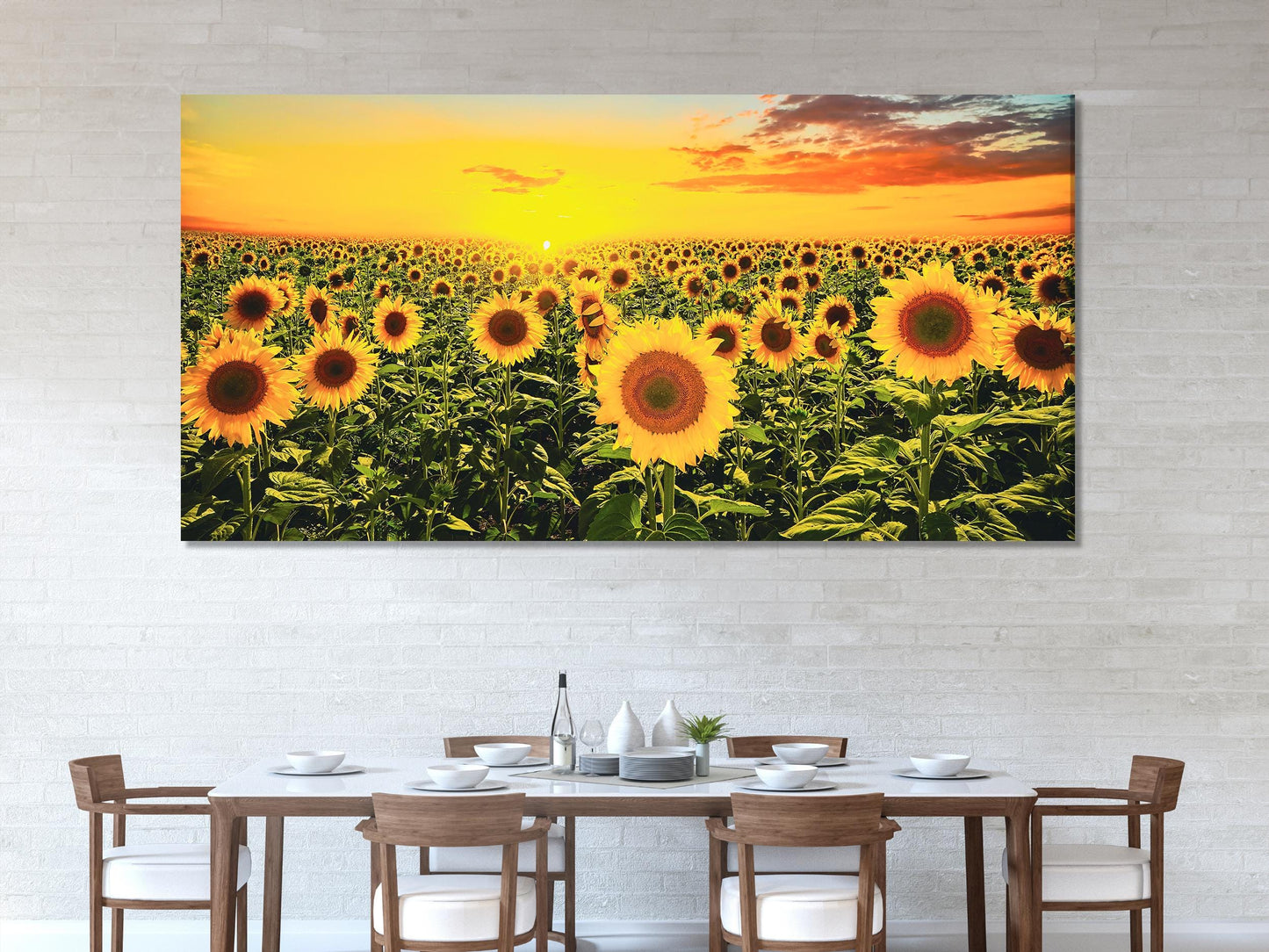 Sunflower Field Canvas Print, Sunset Landscape Wall Art, Bright Floral Decor, Large 3 Panel Sunflower Artwork, Vibrant Nature Canvas Print