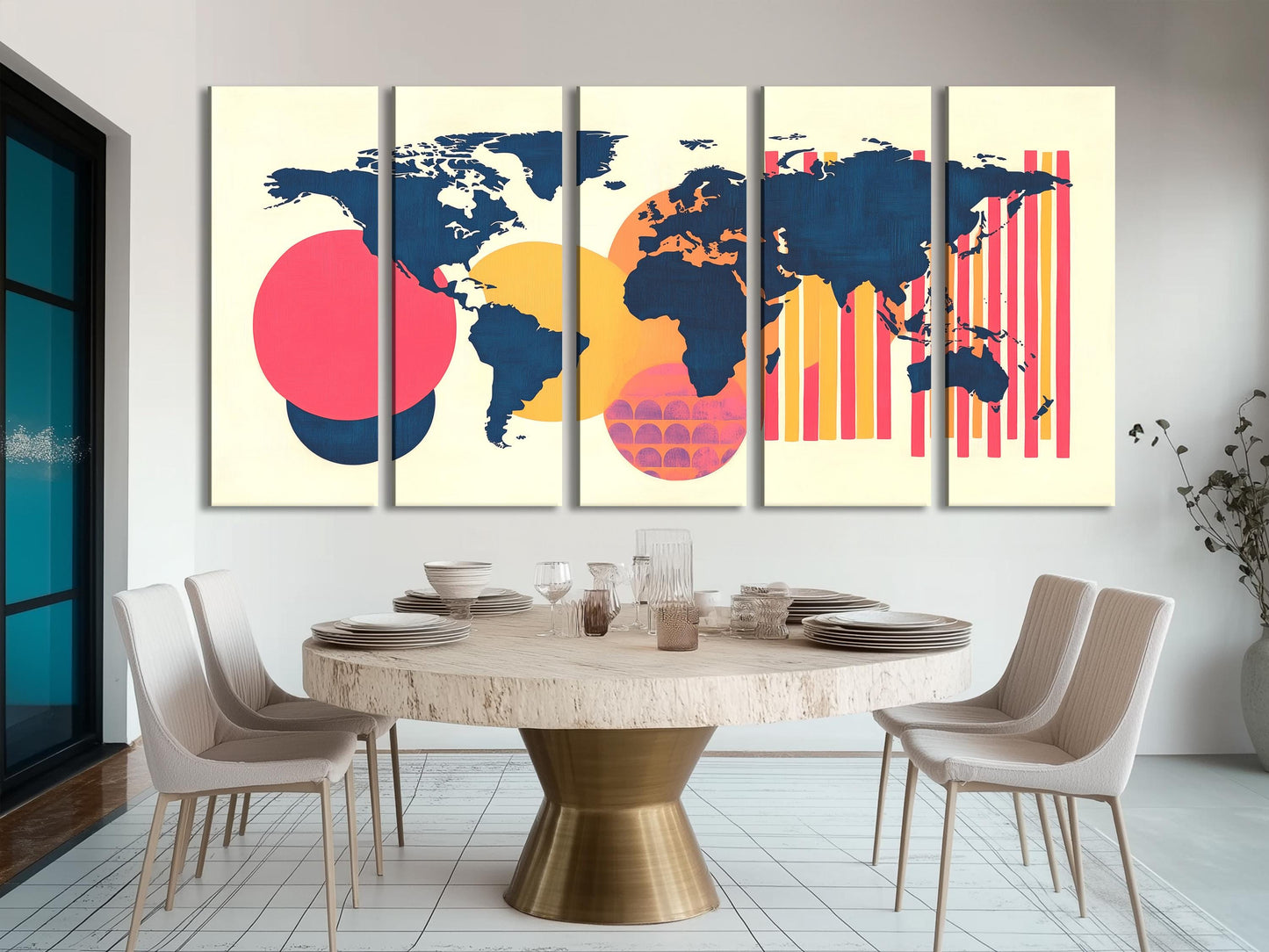 Contemporary Geometric World Map Canvas Abstract Colorful Decor for Office Spaces Modern World Map Artwork Unique Wall Art Gift