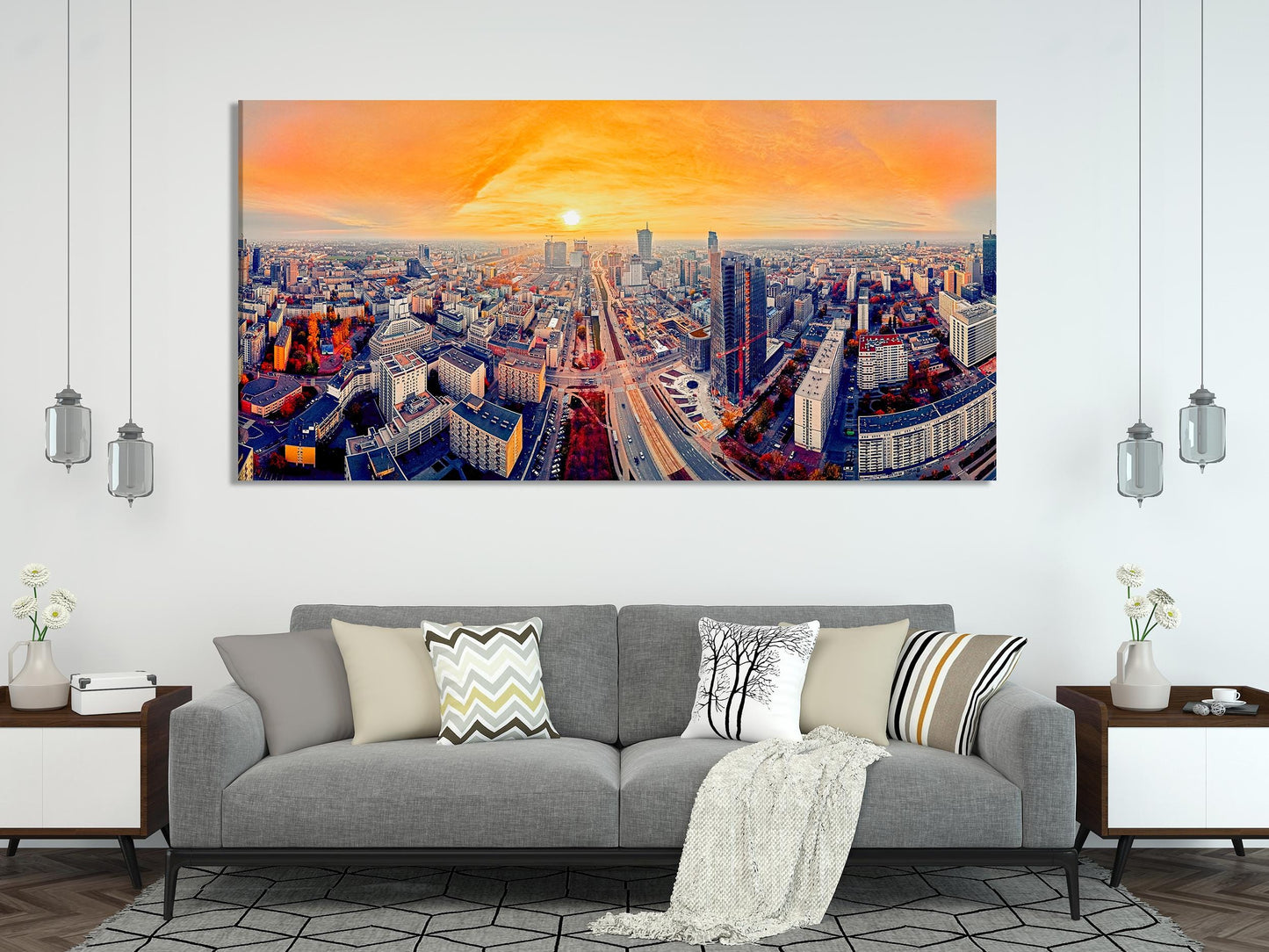 Warsaw Cityscape Canvas Print Warsaw Skyline Modern Wall Art Sunset Panorama of Warsaw Print Mennica Legacy Tower Large Poliand City Decor