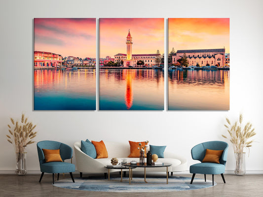 자킨토스 캔버스 아트 - 그리스 해안 벽 장식, 이오니아해 아트 프린트, 지중해 벽 장식 자킨토스, 그리스 섬 포스터 아트 프린트