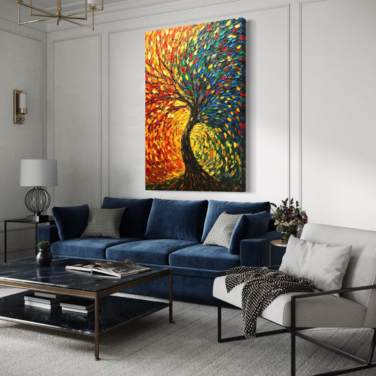 다채로운 나무 캔버스 아트 - 추상 생명나무 프린트, 추상 나무 벽 아트, 현대 추상 미술, 현대 벽 장식, 추상 선물