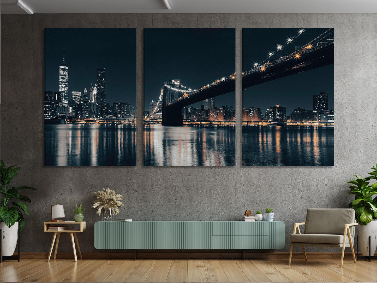 Brooklyn Bridge Canvas Print – Modern New York City Cityscape, Extra Large NY Brooklyn Bridge Wall Art for Modern Urban Office Wall Decor