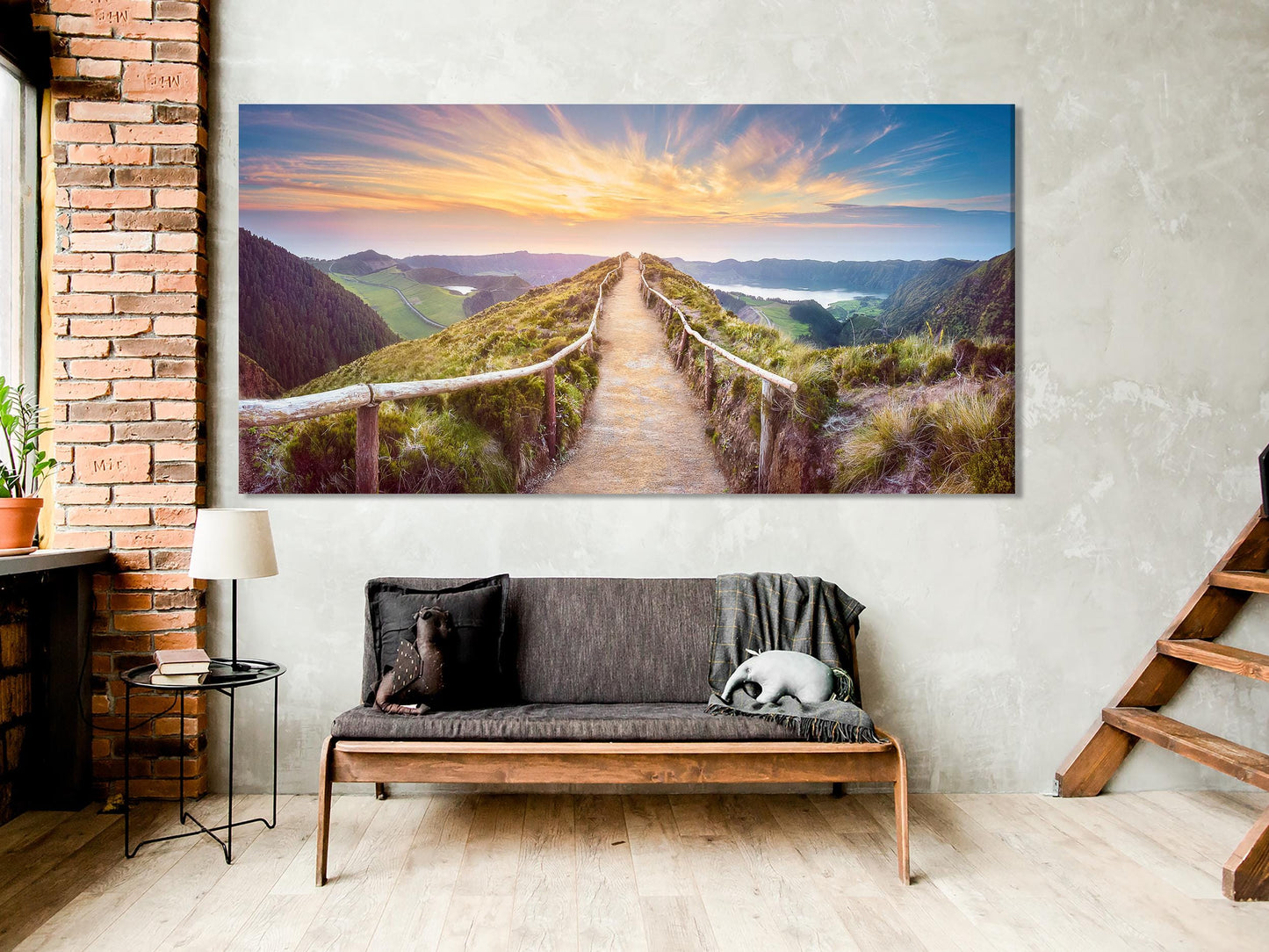 Azores Island Print Sunset Art Hiking Trail Wall Art Lake Multi-Panel Wall Art Panoramic Nature Canvas Print Azores Island Canvas Art Print