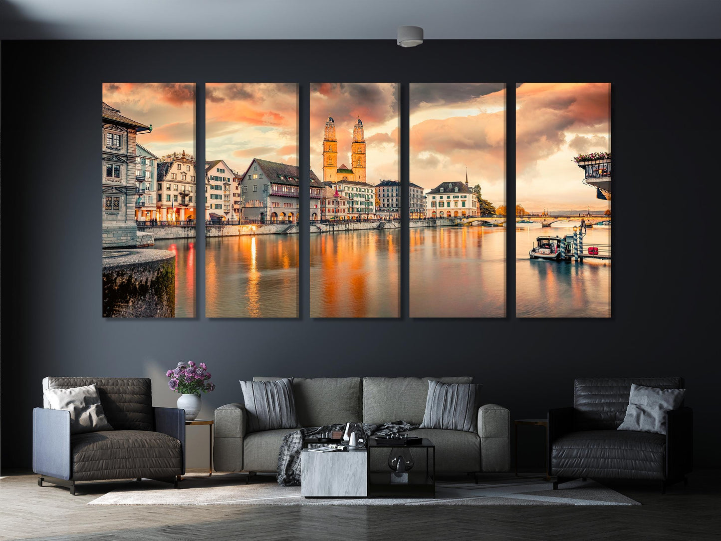 Zurich Wall Art Grossmunster Church Canvas Print Zurich Cityscape Art Print Limmat River Wall Art Swiss Landscape Wall Decor Zurich Artwork