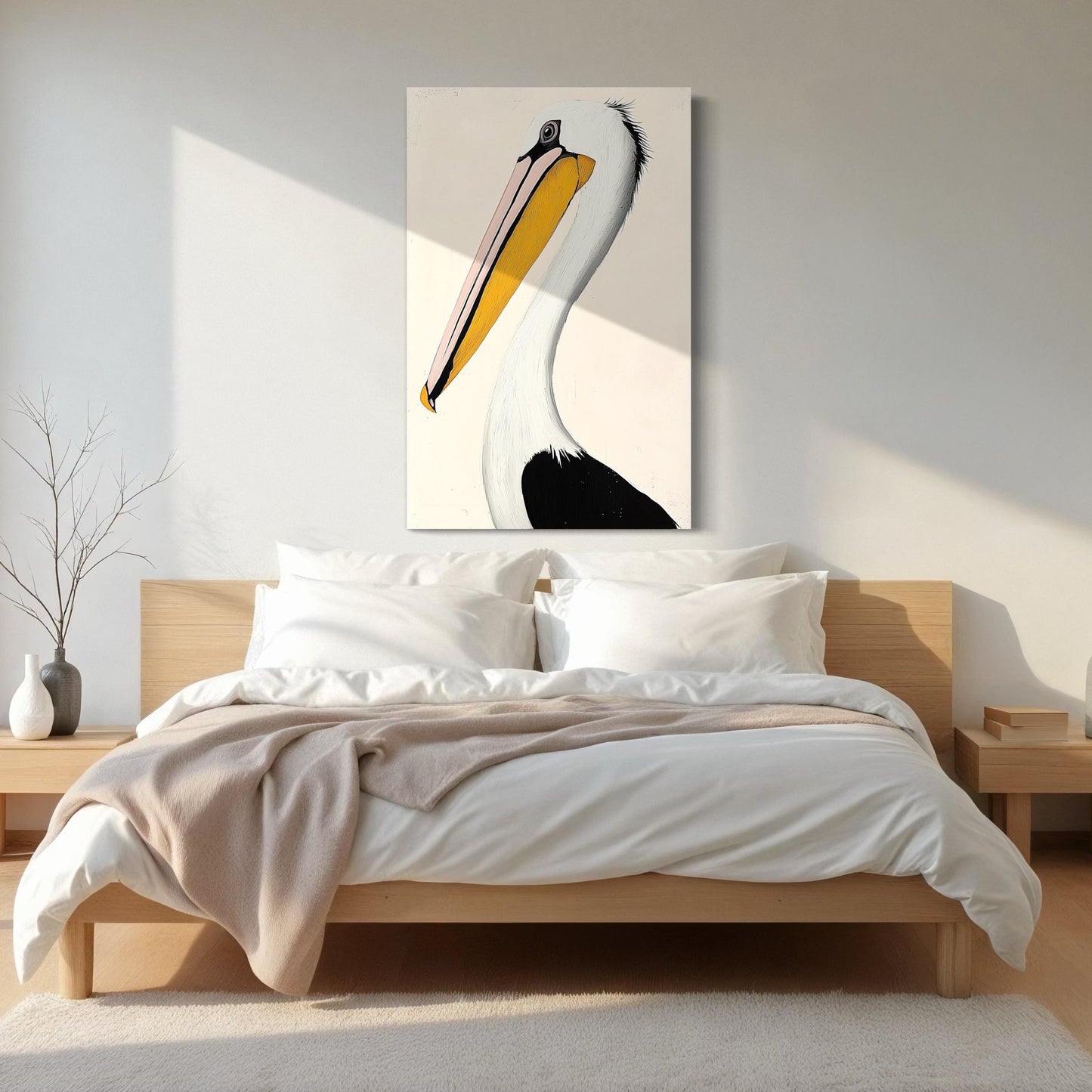 Abstract Pelican Wall Art - Coastal Canvas Art, Minimalist Bird Print, Modern Seabird Painting, Large Abstract Pelican Art, Nautical Artwork