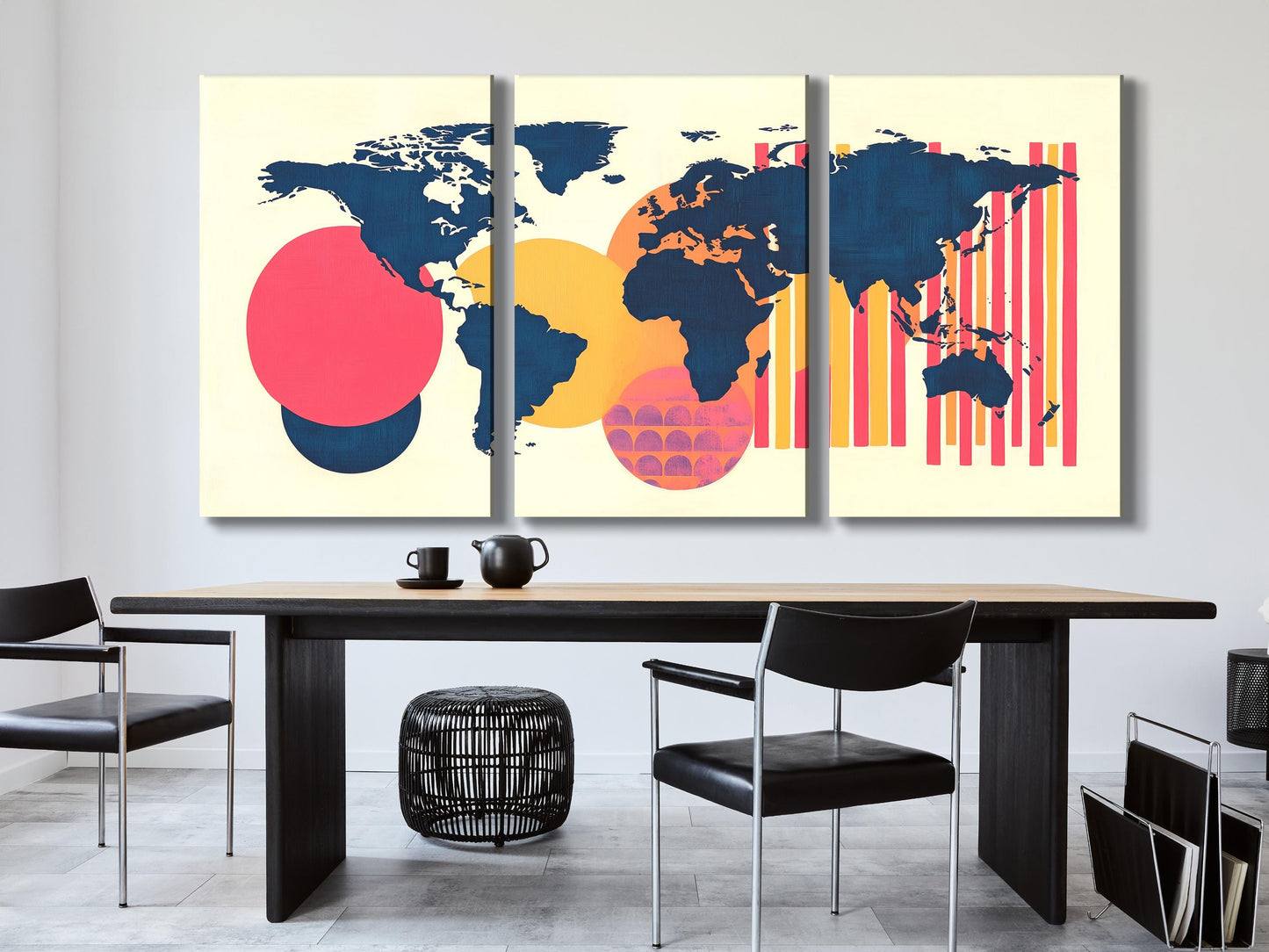 Contemporary Geometric World Map Canvas Abstract Colorful Decor for Office Spaces Modern World Map Artwork Unique Wall Art Gift
