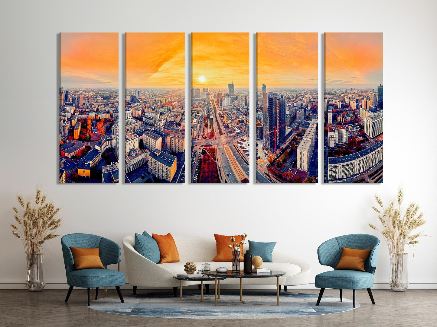 Warsaw Cityscape Canvas Print Warsaw Skyline Modern Wall Art Sunset Panorama of Warsaw Print Mennica Legacy Tower Large Poliand City Decor