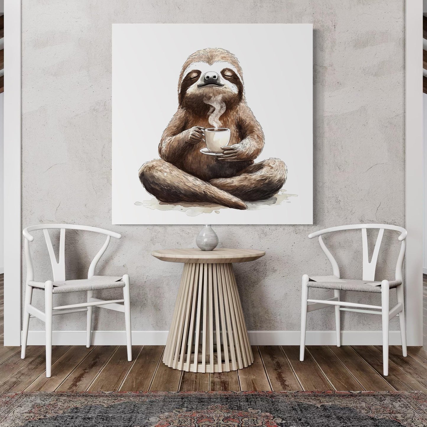 Arte de la pared de café - Arte de lona de perezosos, obras de arte de animales divertidas, decoración acogedora de la cafetería, estampado de arte de perezoso lindo, arte de la pared de café, estampado de café moderno