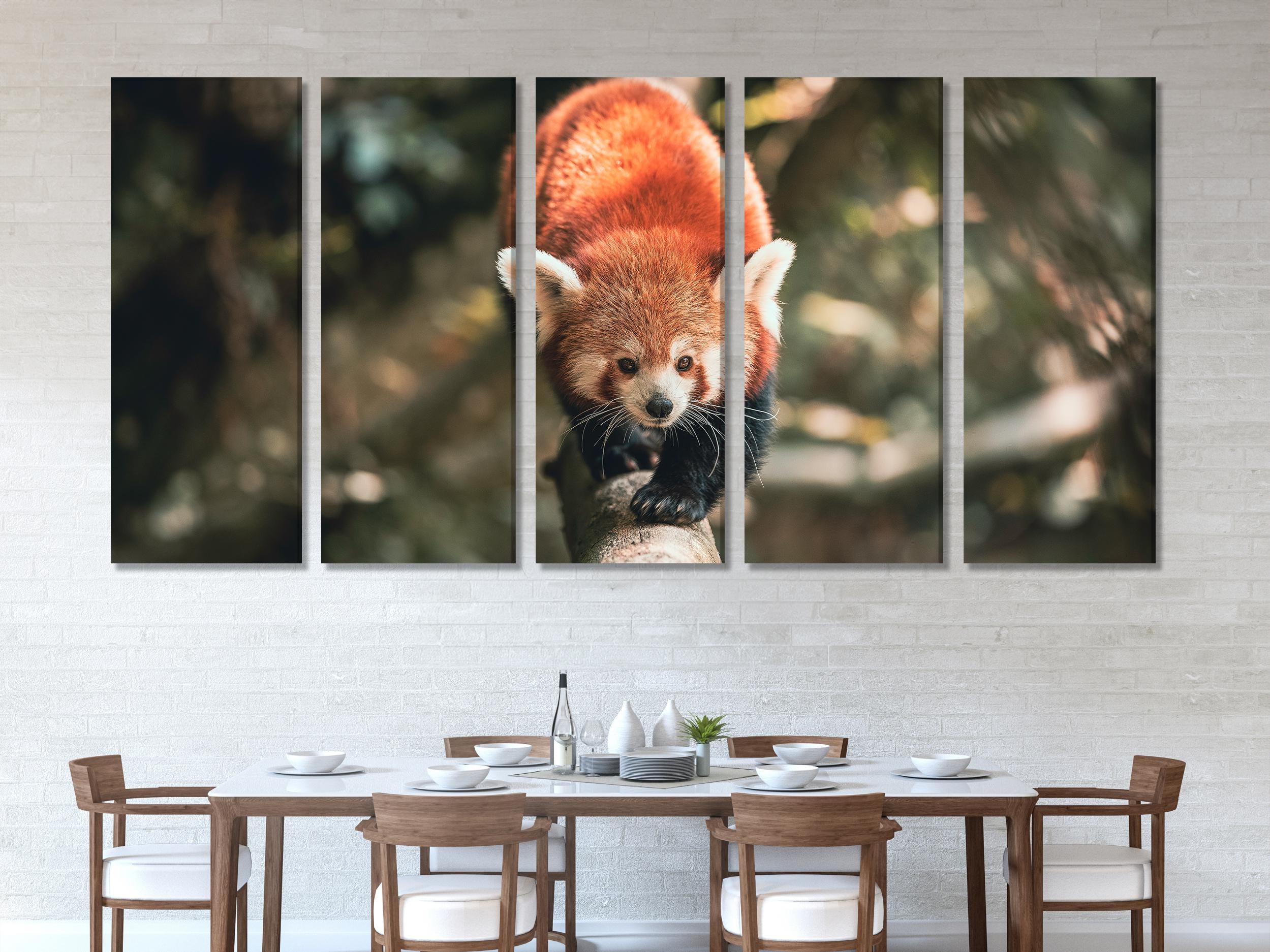 Grande impression sur toile de panda roux, belle œuvre murale d'animaux sauvages, œuvre d'art surdimensionnée d'un animal forestier, toile adorable pour décoration nature