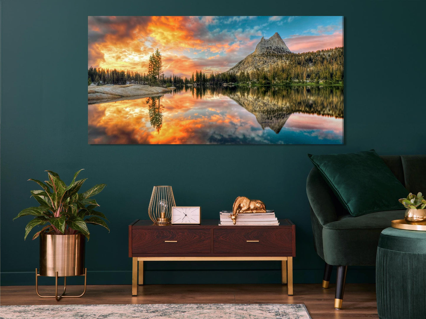 Cathedral Lake Leinwanddruck, Yosemite Nationalpark Wandkunst, Große kalifornische Berglandschaft, Extra große Natur Sonnenuntergang Wanddekoration