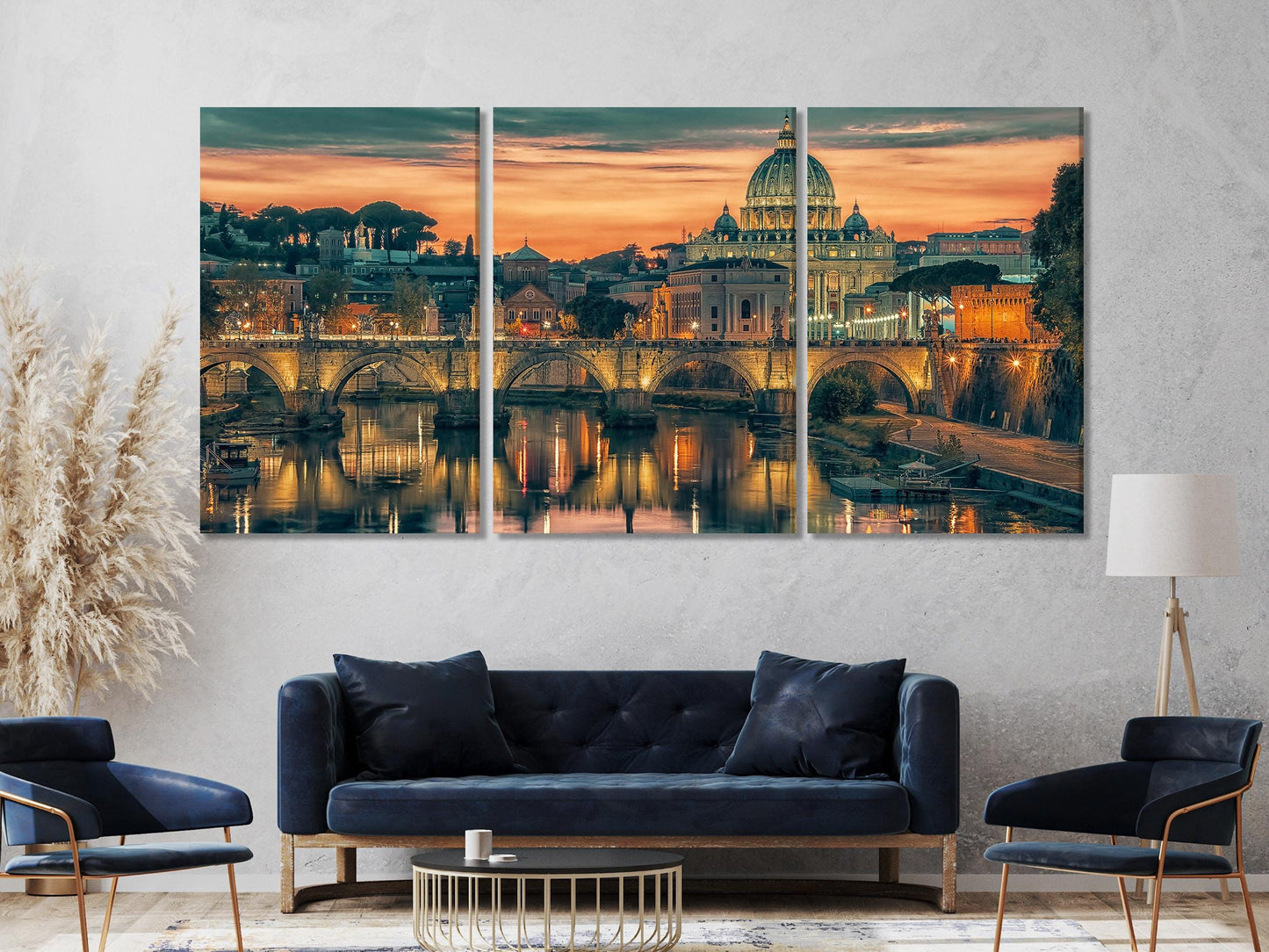 Muurkunst van de Sint-Pietersbasiliek - Canvasprint van een modern stadsgezicht van Rome, Muurkunst van Vaticaanstad, Reisposter van Italië, Wanddecoratie van een reisbureau