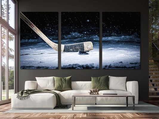 Hockey Art Wall Decor - Modern Hockey Wall Art, Hockey Artwork on Canvas, Large Hockey Print, Hockey Decor for Boys Room, Hockey Lover Gift