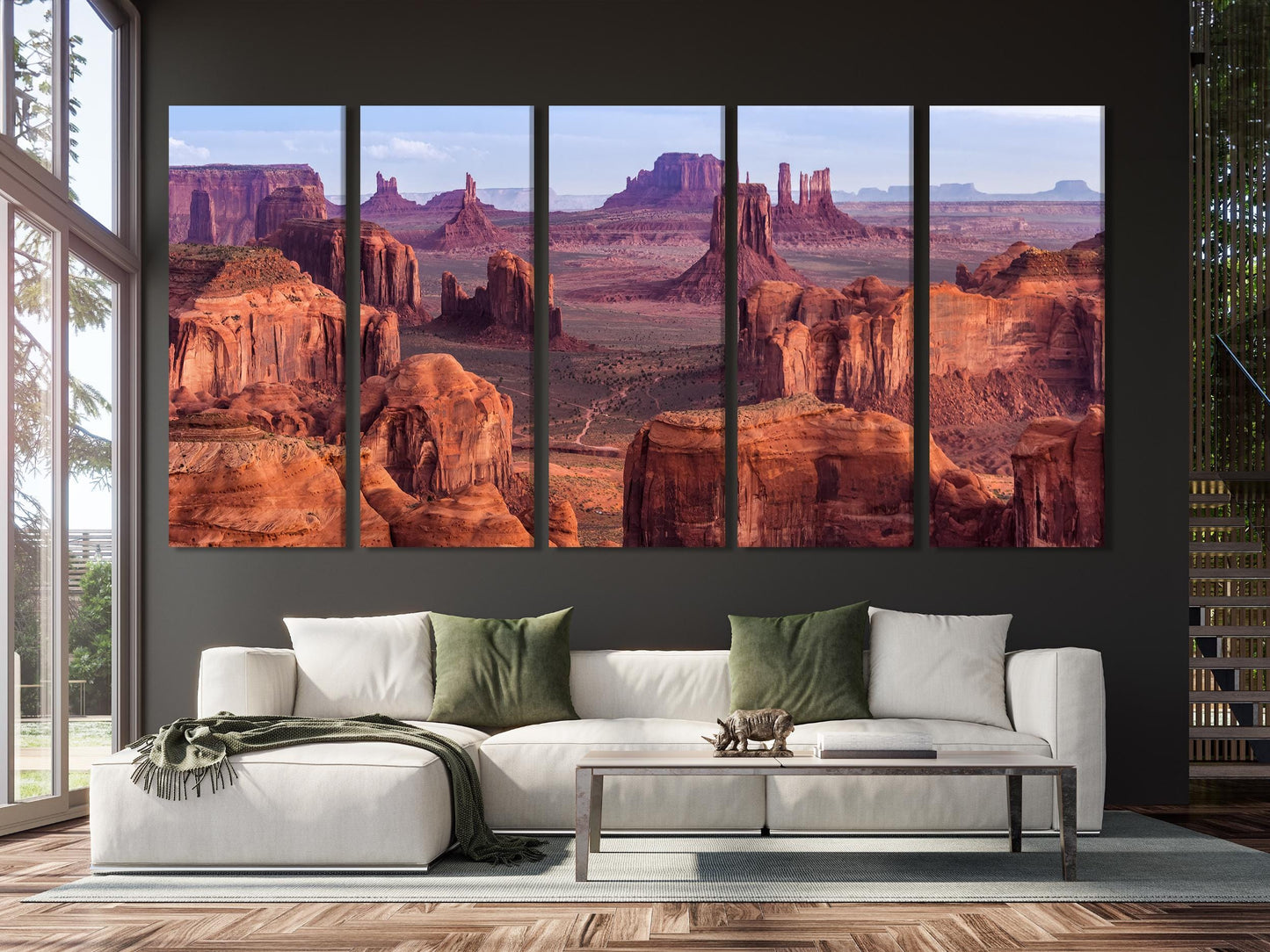 Monument Valley Canvas Wall Art, 5-Panel Desert Landscape Print, Red Rock Canyon Art, Western Nature Decor for Living Room, Arizona Wall Art