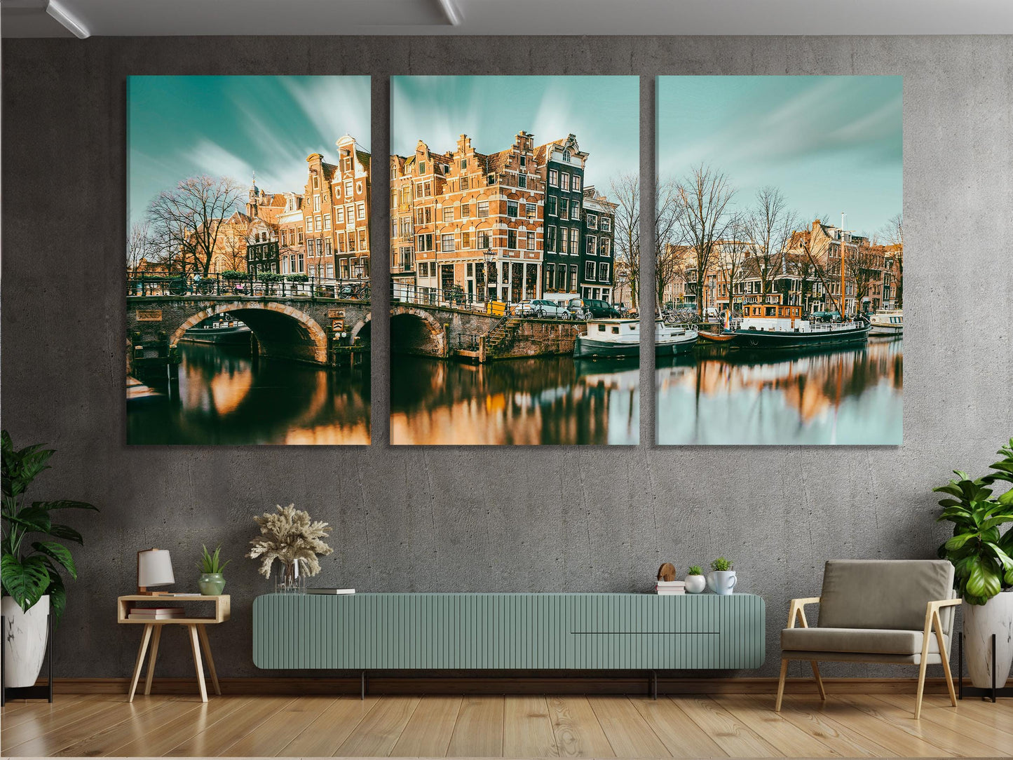 Amsterdam Canal Canvas Print, Large Cityscape Wall Art, Charming Dutch Architecture Artwork, Modern Urban Art Print, Scenic Wall Decor