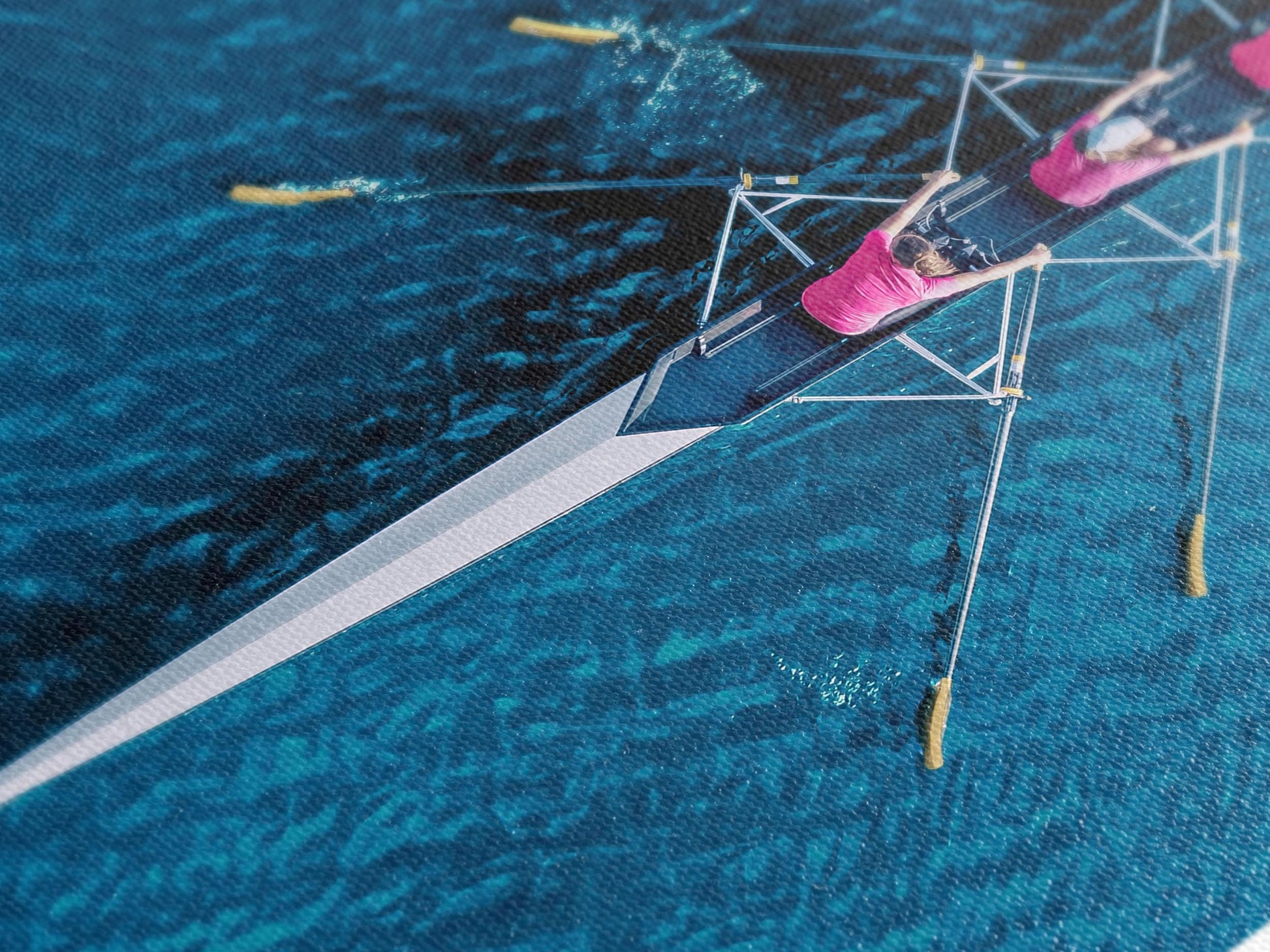 Captivating overhead shot of rowing action presented as a premium canvas print, combining athletic movement and bright azure waters for an inspiring artwork display.
