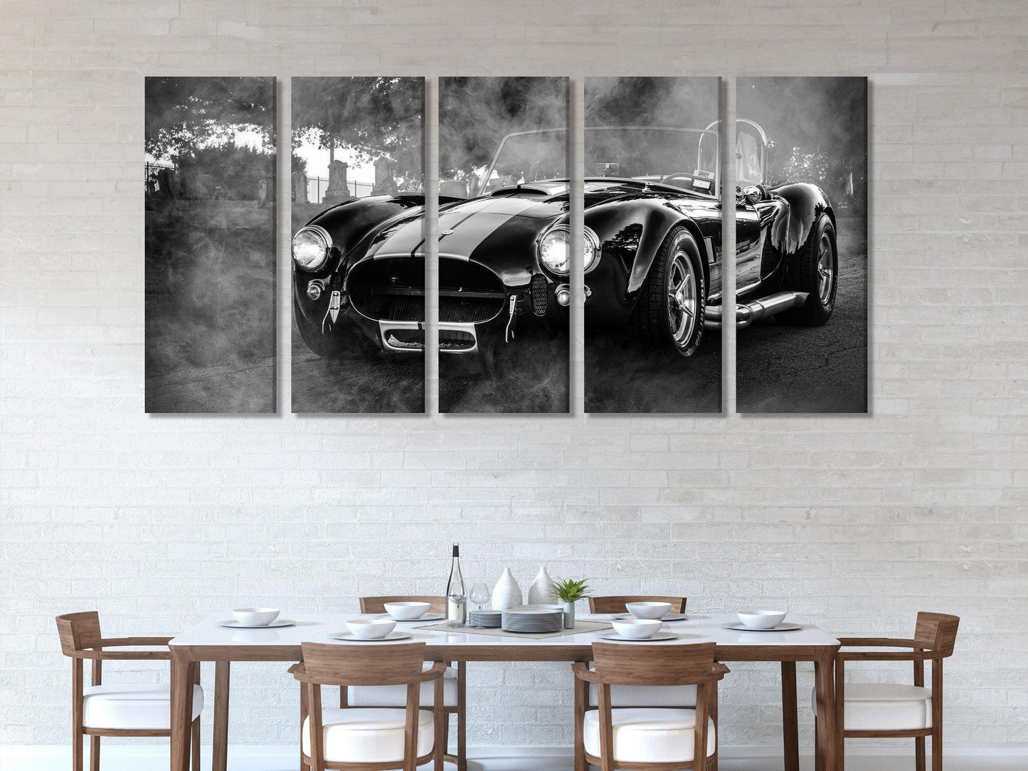 Lienzo de coche deportivo Cobra vintage, arte mural clásico Shelby Cobra negro, ilustraciones de muscle cars retro, fotografía de coches en blanco y negro, clásico en blanco y negro