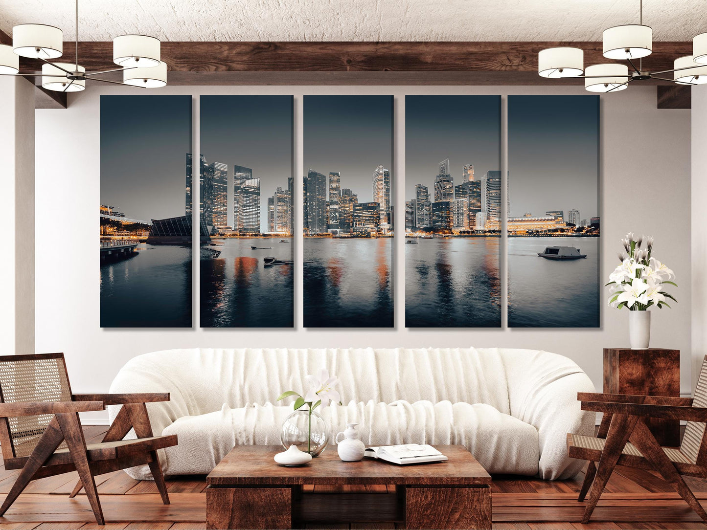 Singapore Wall Art - Large Singapore Cityscape Canvas Print, Modern Skyline Wall Art, Singapore Wall Decor, Multi Panel Singapore Wall Decor