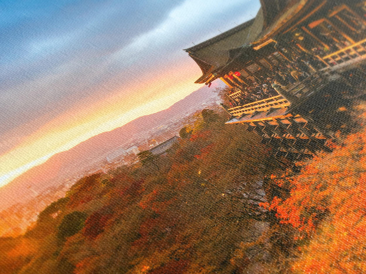 Autumn Colors at Kiyomizu-dera Temple Canvas Wall Art, Kyoto Japan Sunset Print, Vibrant Fall Landscape Decor, Japanese Temple Art
