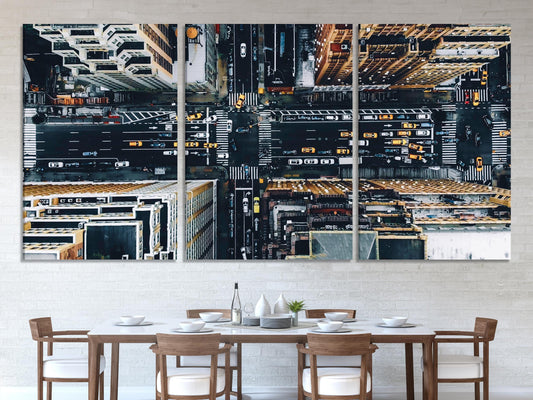뉴욕 시 거리의 공중 뷰 벽 예술 - 현대적인 가정이나 사무실 장식을 위한 생동감 넘치는 도시 풍경 캔버스 프린트