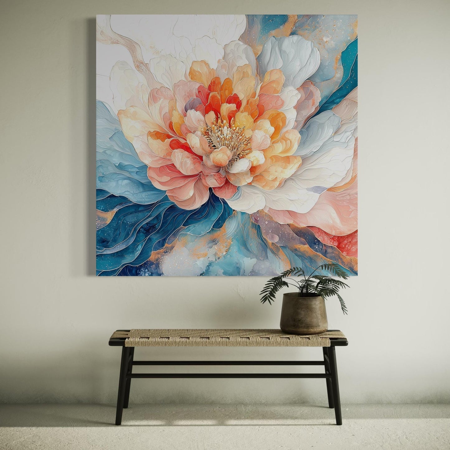 Art mural floral - Impression sur toile de pivoine élégante, Oeuvre florale en aquarelle, Grand tableau botanique, Décor floral en fleurs pour la maison et le bureau
