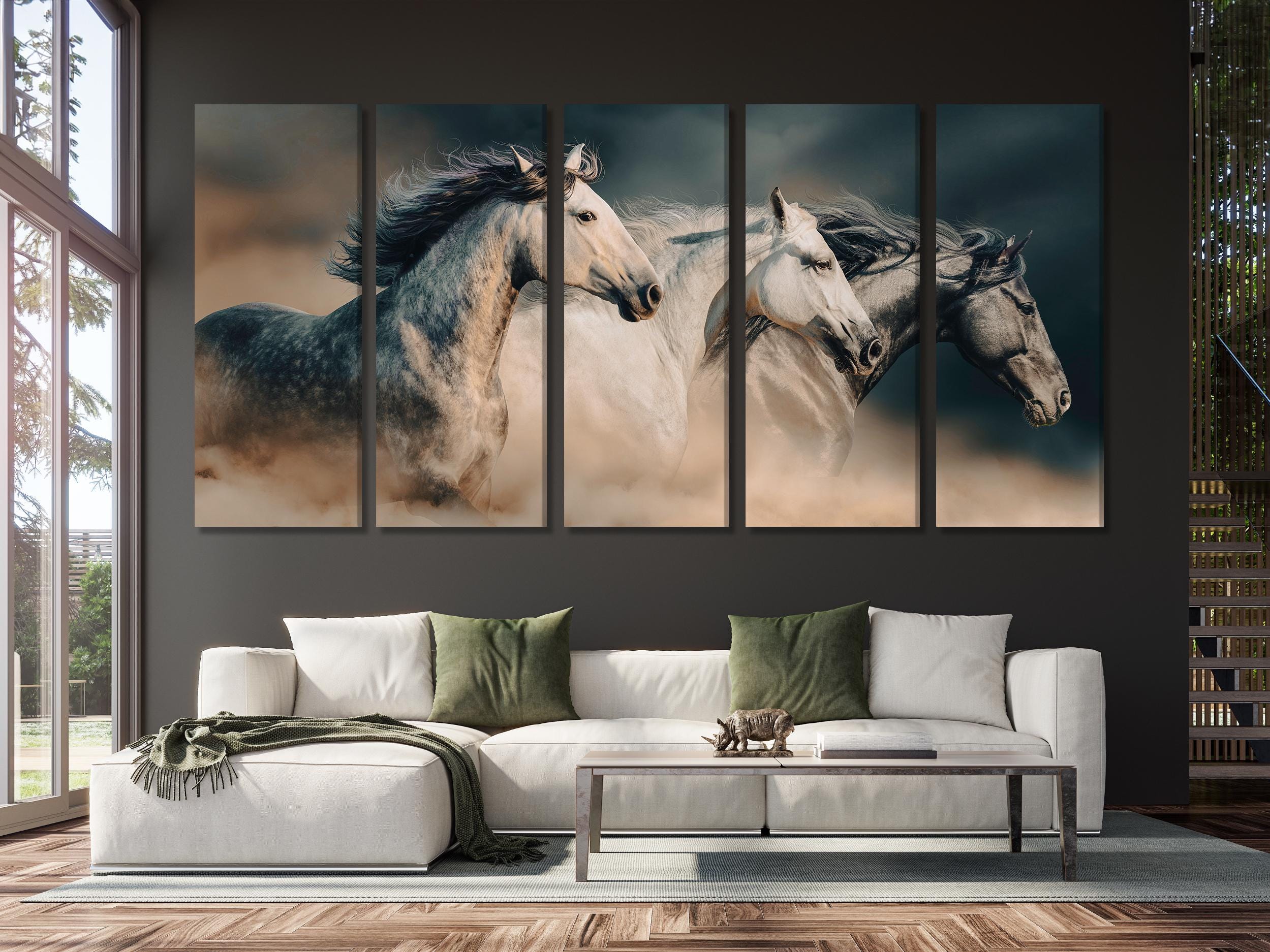 Grand tirage sur toile de chevaux au galop, art mural équestre, œuvre équestre majestueuse, tirage sur toile surdimensionné pour les amoureux des chevaux, décor moderne pour le salon