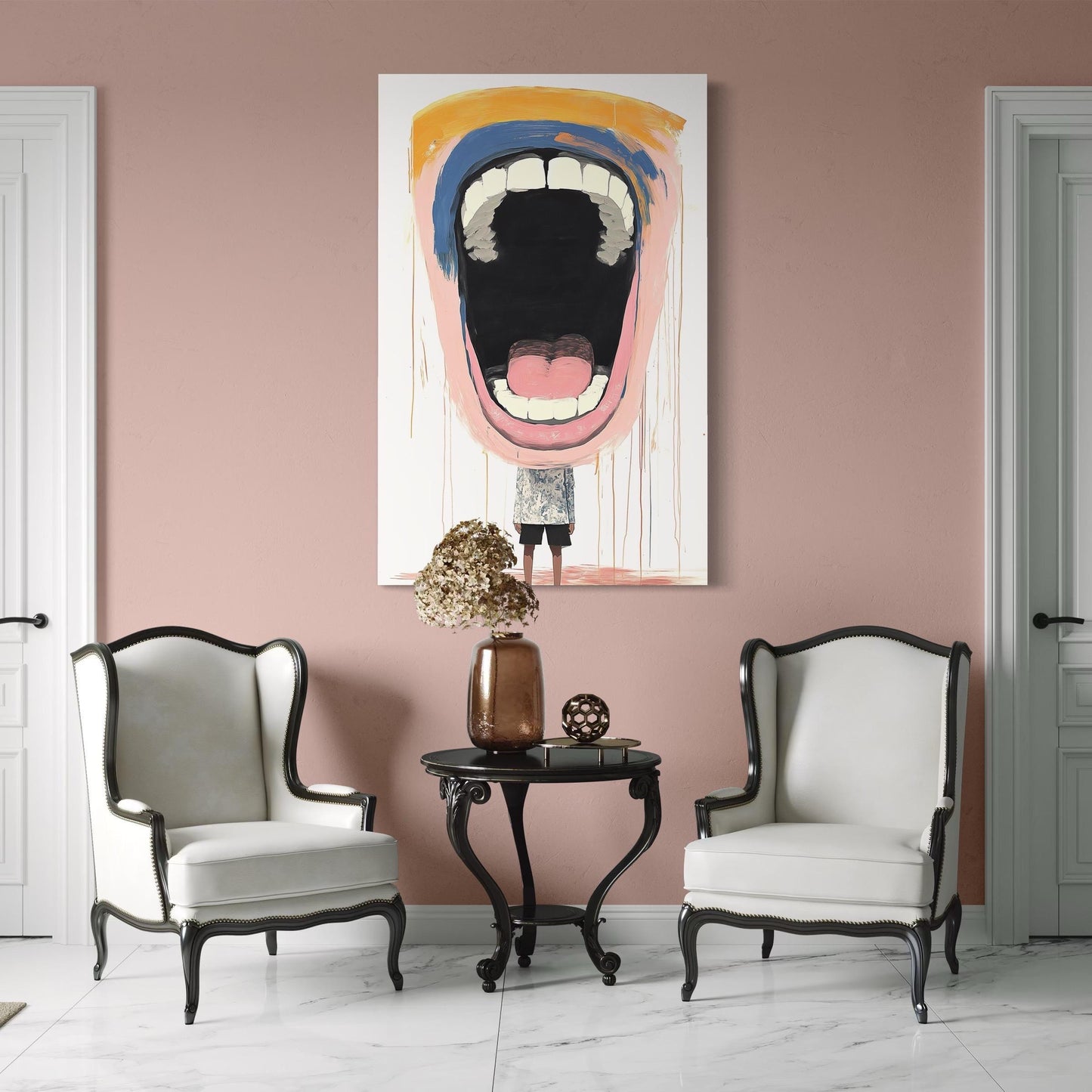 Abstract Expressionism Wall Art - Large Scream Face Painting, Funny Art For Boss Room, Modern Dentist Artwork, Contemporary Office Wall Art