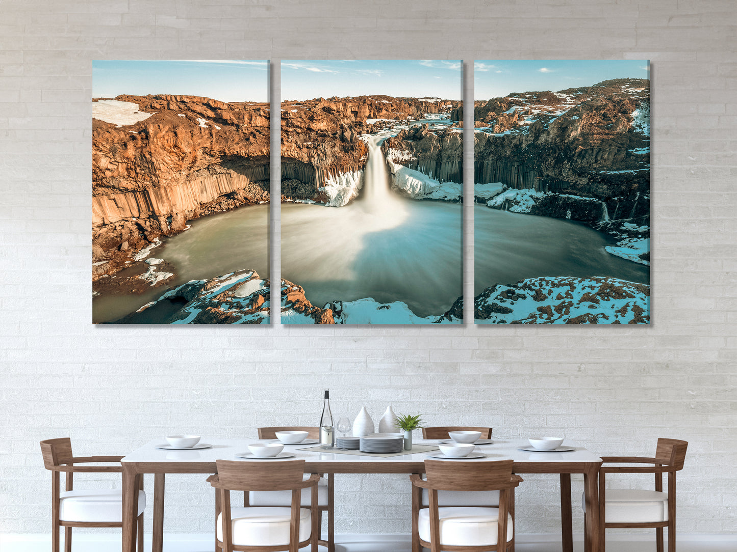 Iceland Waterfall Canvas Art - Dramatic Landscape Wall Decor, Brown Mountain Scenery, Nordic Style Living Room Art, Gift for Him