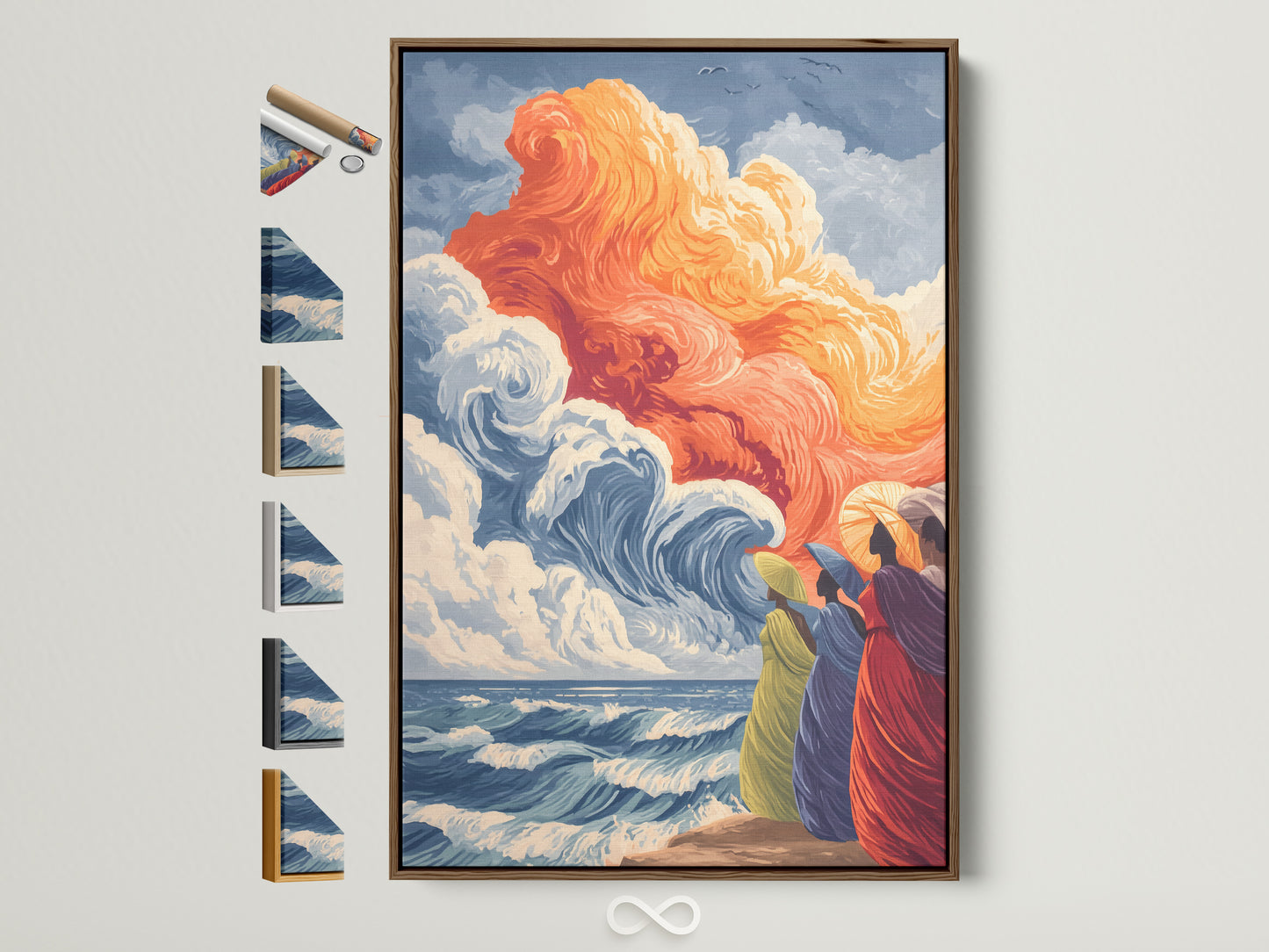 Elevate your space with our ocean wave art print in a brown frame. This coastal artwork brings a serene beach scene to your home decor. All frame options are displayed. Perfect gift for the beach lover. Shop now for coastal artwork and sea wave prints to enhance your living room or bedroom.