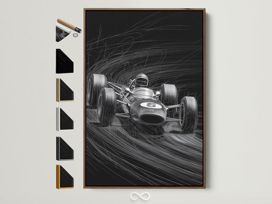 A framed artwork is displayed with various frame options presented beside it. The brown frame elegantly complements the artwork. Explore different frame styles to enhance your space. Find the perfect frame to showcase your favorite art.